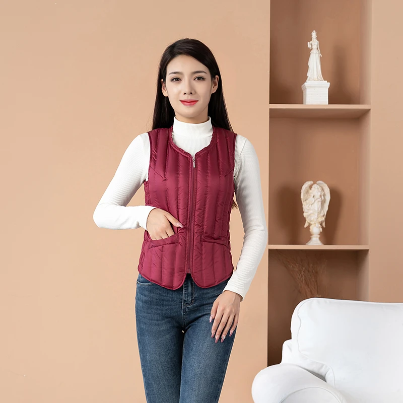 小个子秋冬季轻薄羽绒马甲女保暖贴身打底背心内穿坎肩羽绒服马夹