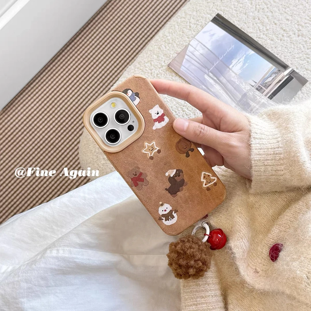 ins风围巾西高地狗狗铃铛挂件适用苹果16promax手机壳华为p70oppo