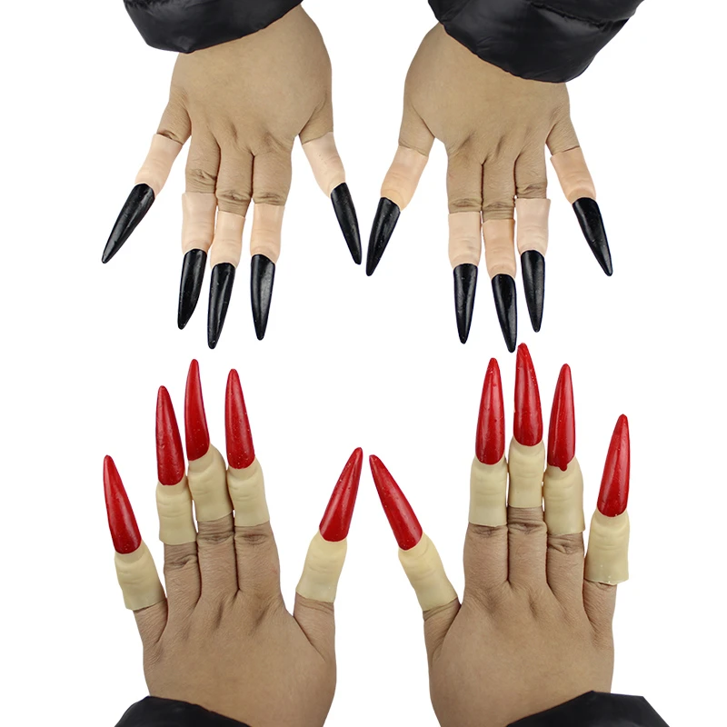 万圣节表演道具化妆舞会cosplay装扮假指甲黑色红色乳胶巫婆指甲