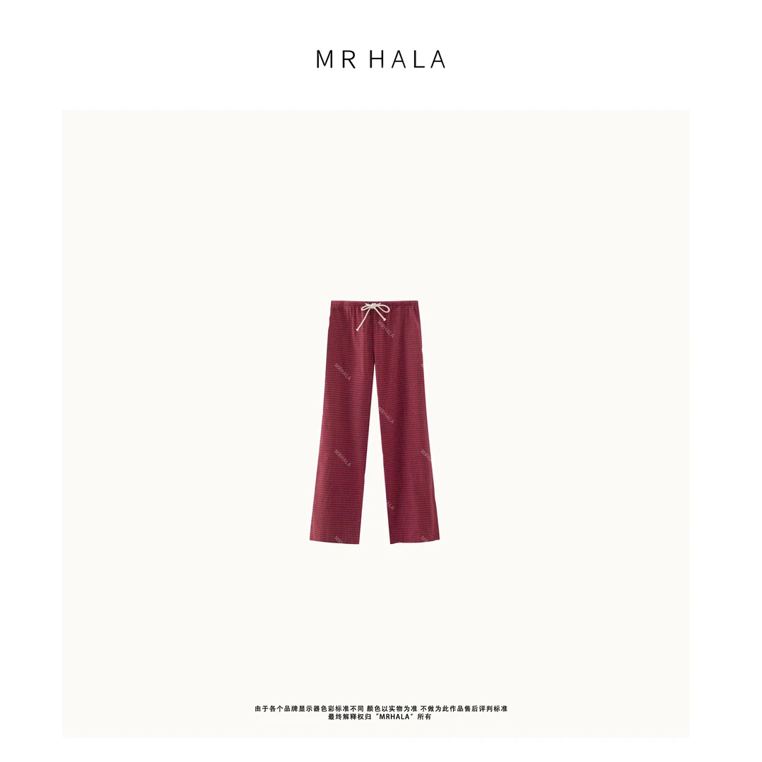 MRHALA升卿慵懒格纹抽绳裤女 HK41009