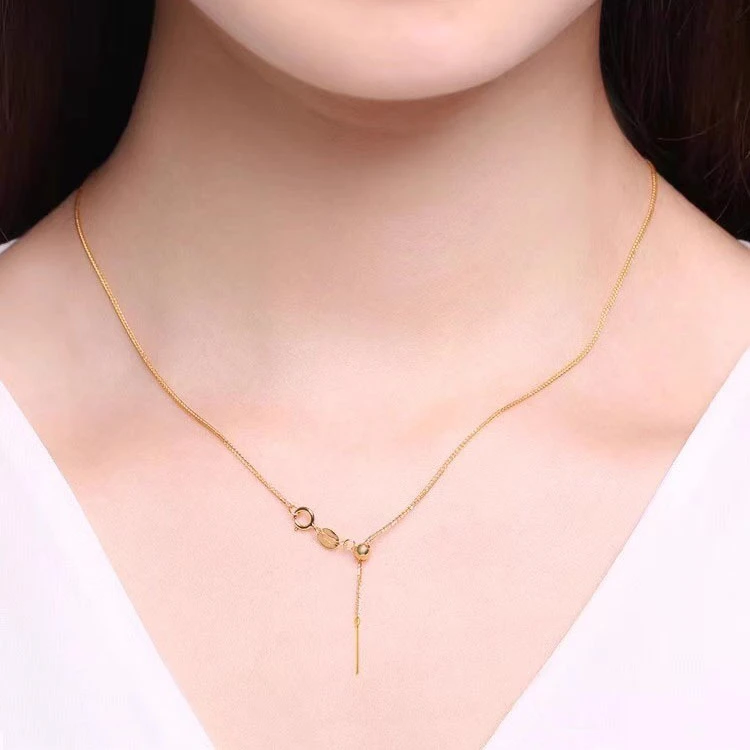 链子925银 针式万能肖邦链时尚简约百搭款金色抽拉可调节素链