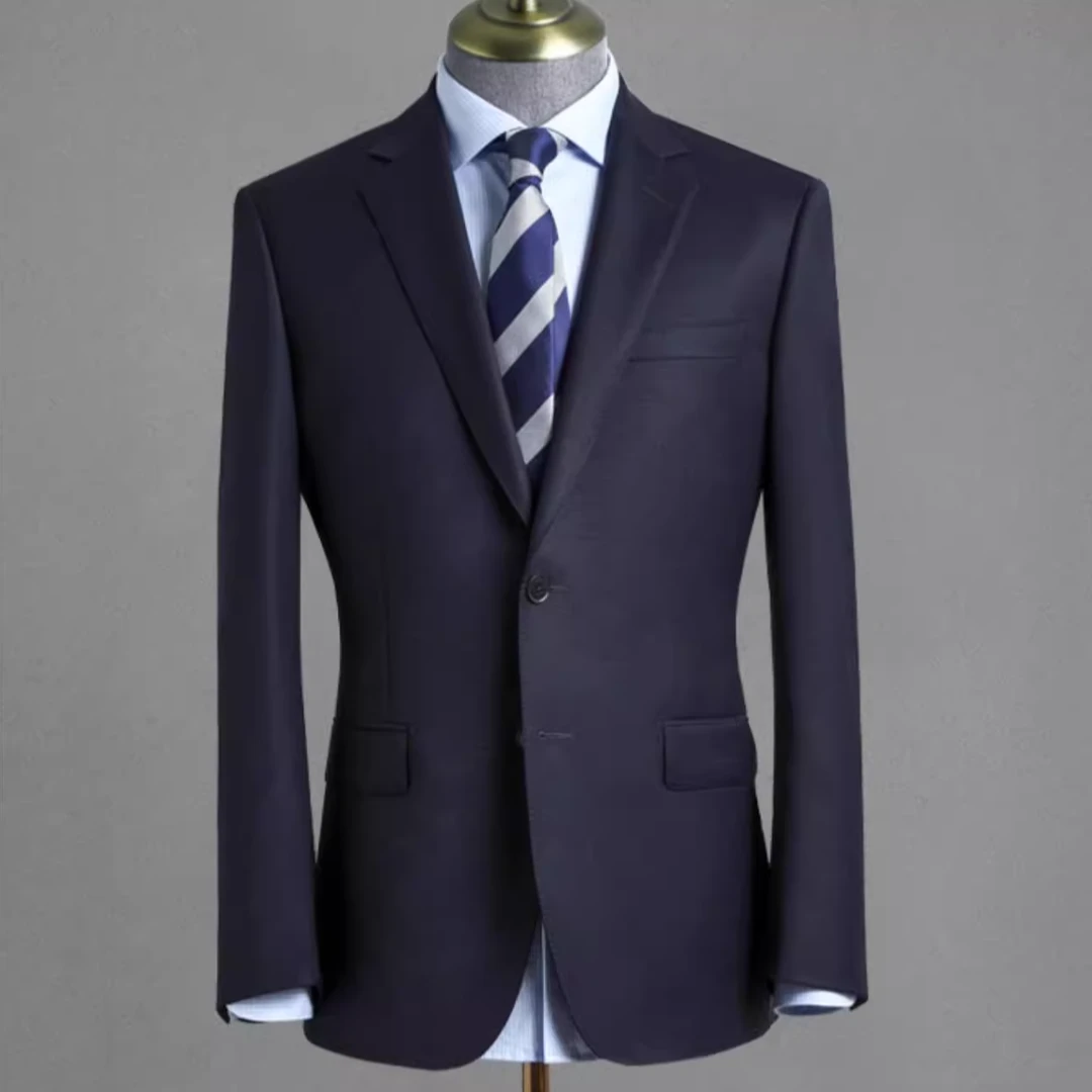 SUITMATE100%羊毛黑藏青色总裁高定西服套装男士商务平驳领西装