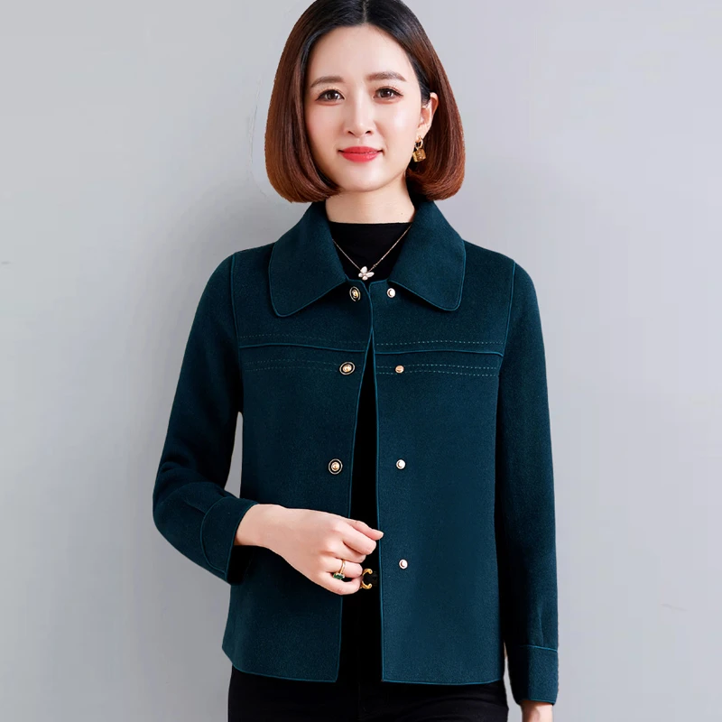 春秋新款百搭双面呢大衣洋气时尚中年短款小个子休闲毛呢加厚外套