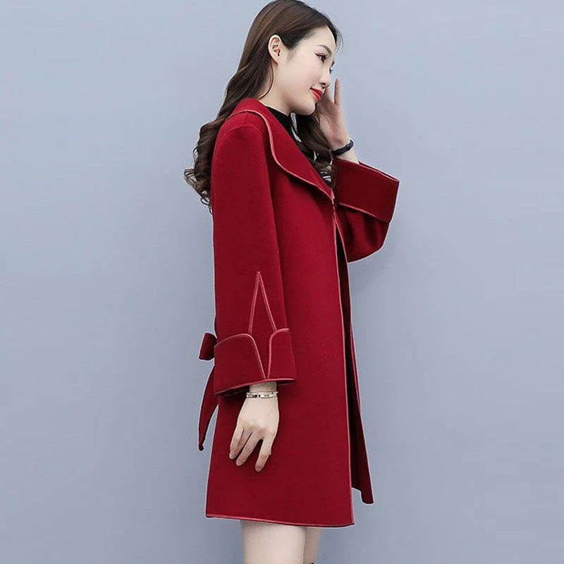 大码双面呢大衣女中长款2025秋冬新款气质修身显瘦风衣毛呢外套