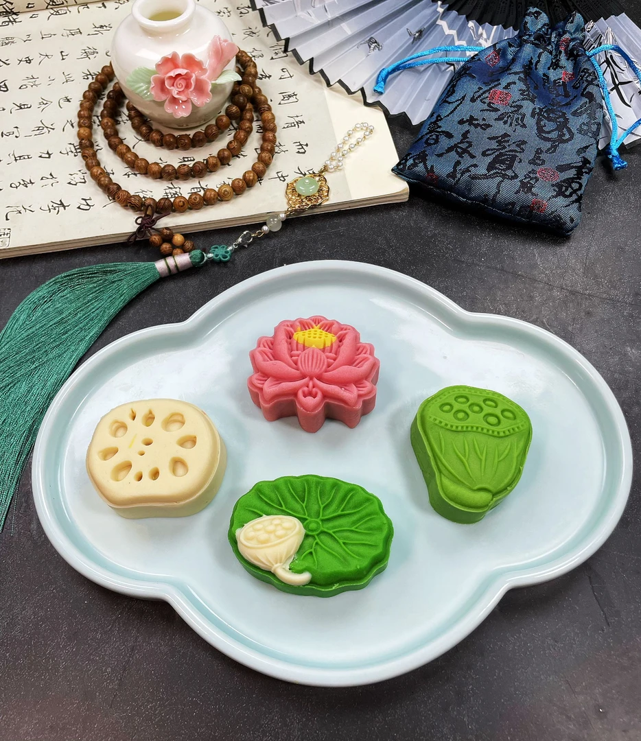 荷塘清趣四君子立体浮雕模具50克糕点压花模具