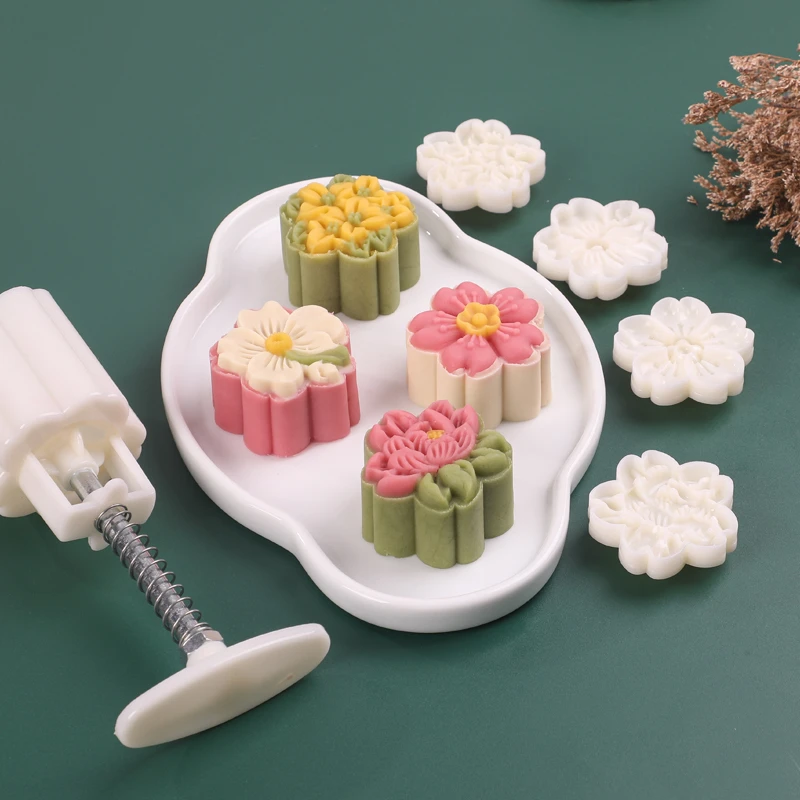 50g四季花开月饼模具家用不沾绿豆糕模型广式月饼手压模具