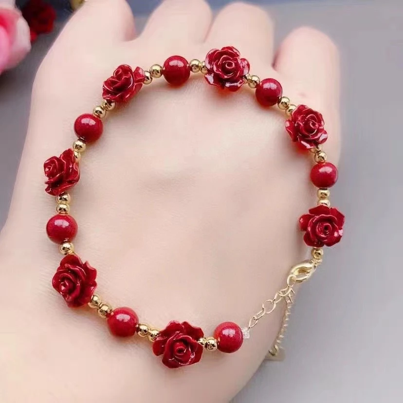 含辰砂工艺品一路生花玫瑰花手链女款