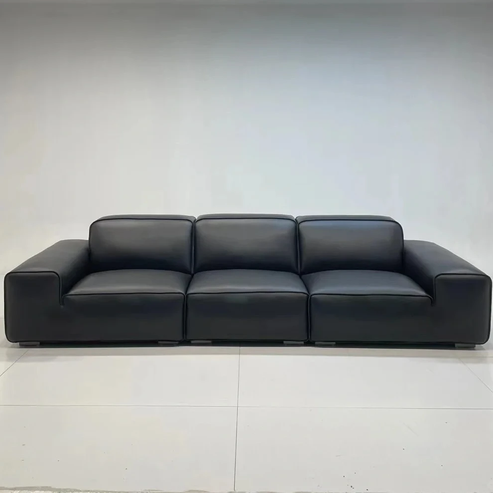 大黑牛沙发3.2米全皮黑色经典现代意式轻奢