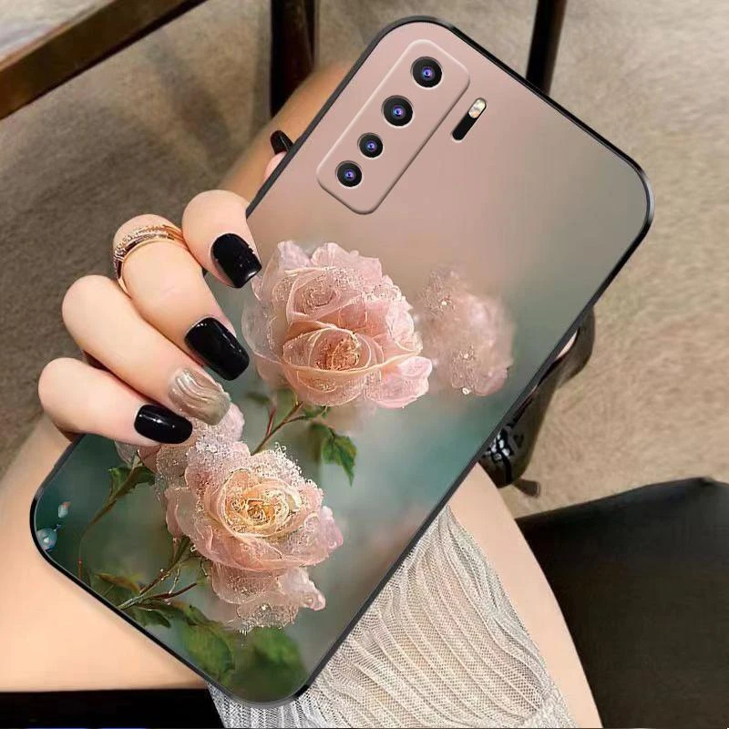 适用华为nova7se手机壳HUAWEINOVA7SE硅胶幽暗冥花新女款时尚花类