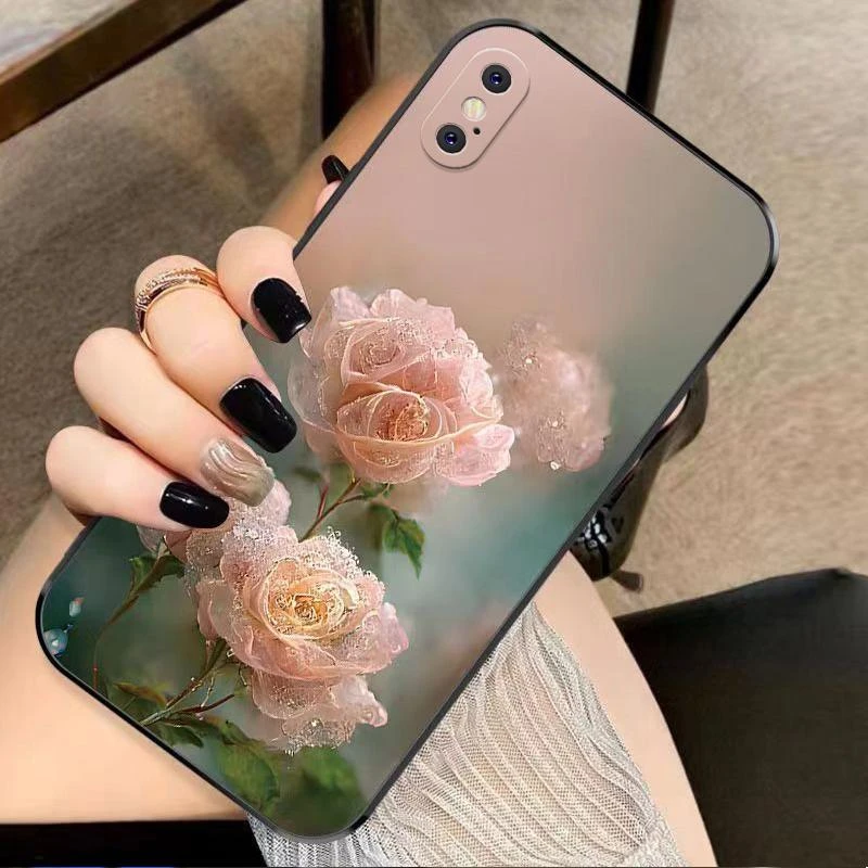 适用苹果xsmax手机壳iphoneXSMAX硅胶幽暗冥花新女款时尚花类图案