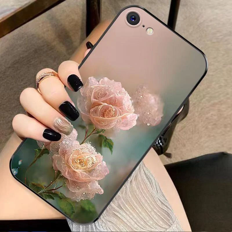 适用苹果7手机壳iphone7硅胶幽暗冥花新女款时尚花类图案软壳保护