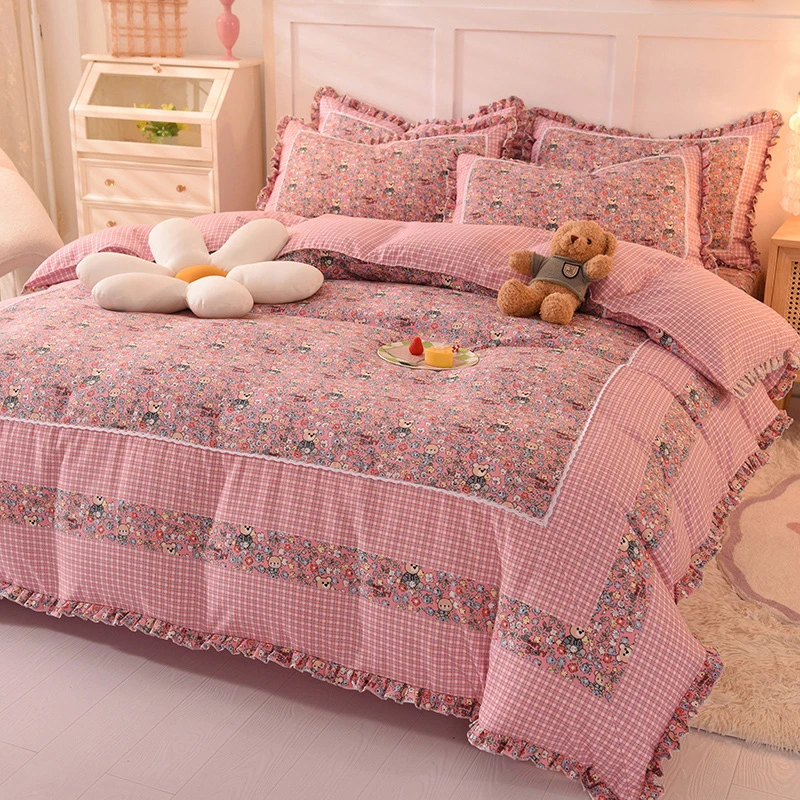 小清新加厚磨毛小碎花4件套床上用品-轻奢印花被套圆角床单四件套