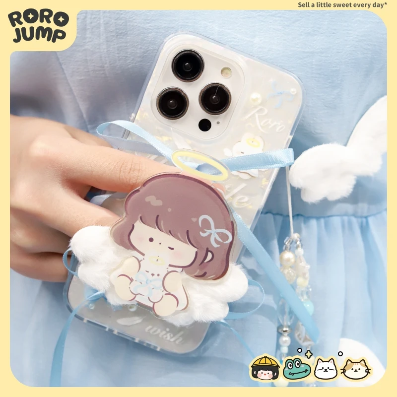 肉肉酱小兔天使适用iPhone15Promax苹果手机壳半包磨砂白色贝壳纹