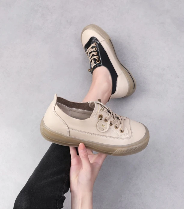 头层牛皮2024复古圆头一脚蹬舒适软底平底百搭休闲小白女板鞋