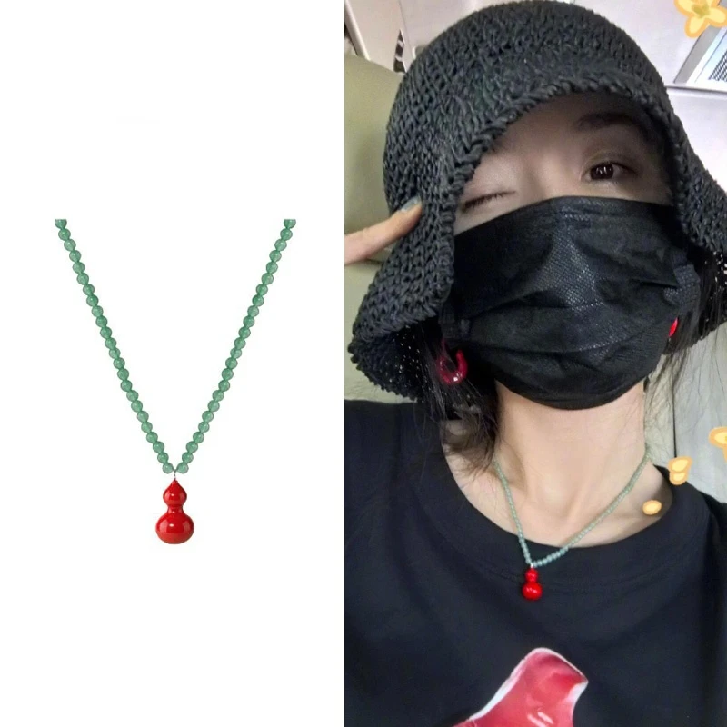 铜合金耳饰 明星同款葫芦项链红色新中式小众设计国风颈链秋冬款