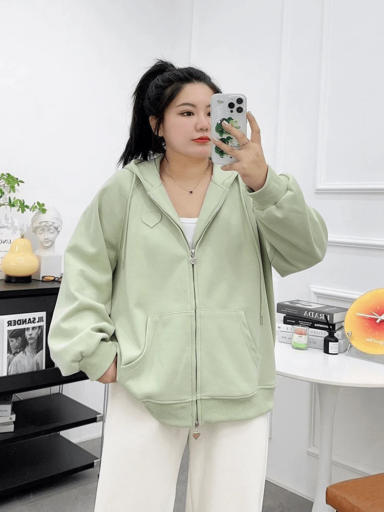 秋冬季大码300斤连帽卫衣外套女宽松胖mm百搭外穿加厚休闲上衣服