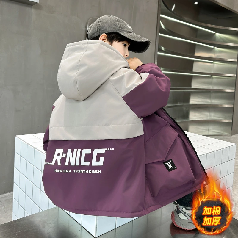 男童冲锋衣外套秋冬款2024新款冬季夹棉加厚中大童儿童男孩冬装潮