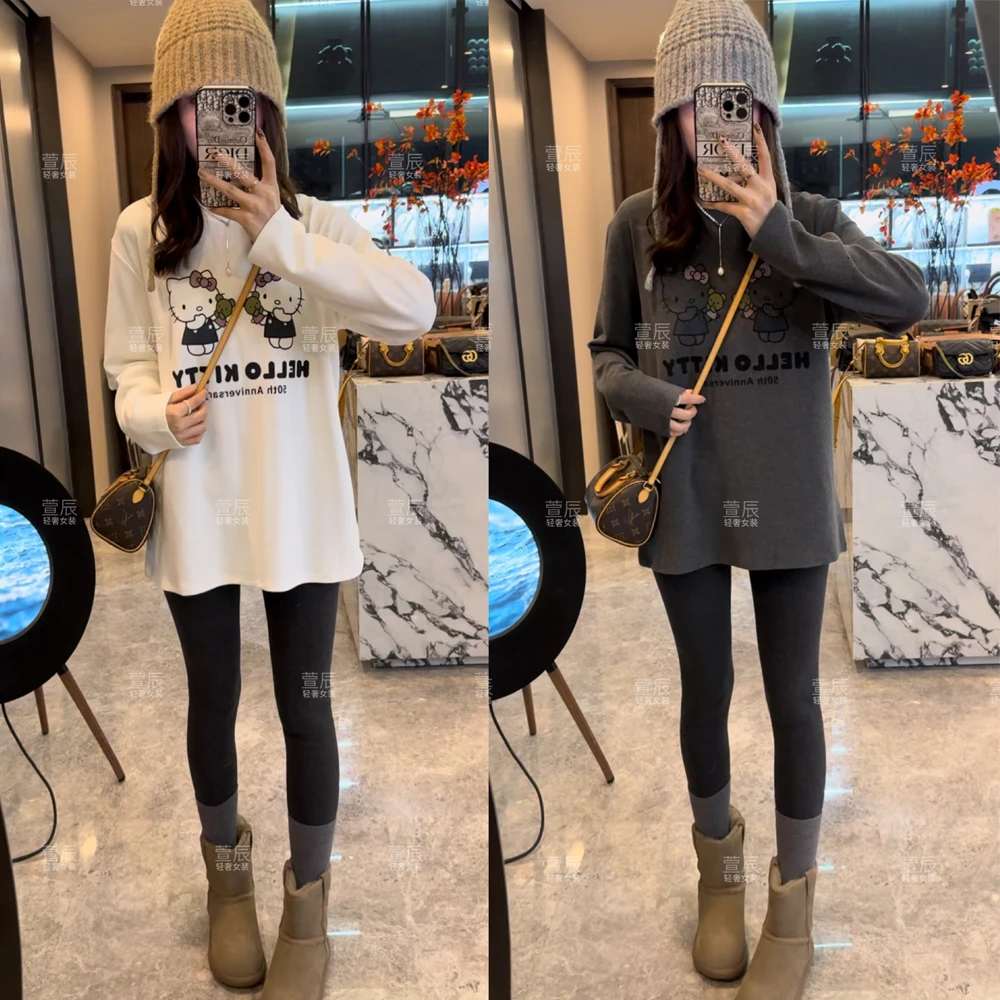 【kitty小猫】秋冬季厚款印花打底衫韩版洋气百搭外穿长袖T恤#3879