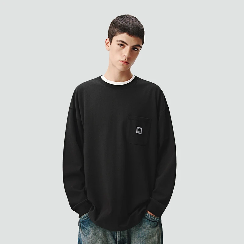 714street基础口袋长袖T恤简约休闲百搭宽松上衣长袖T恤421148