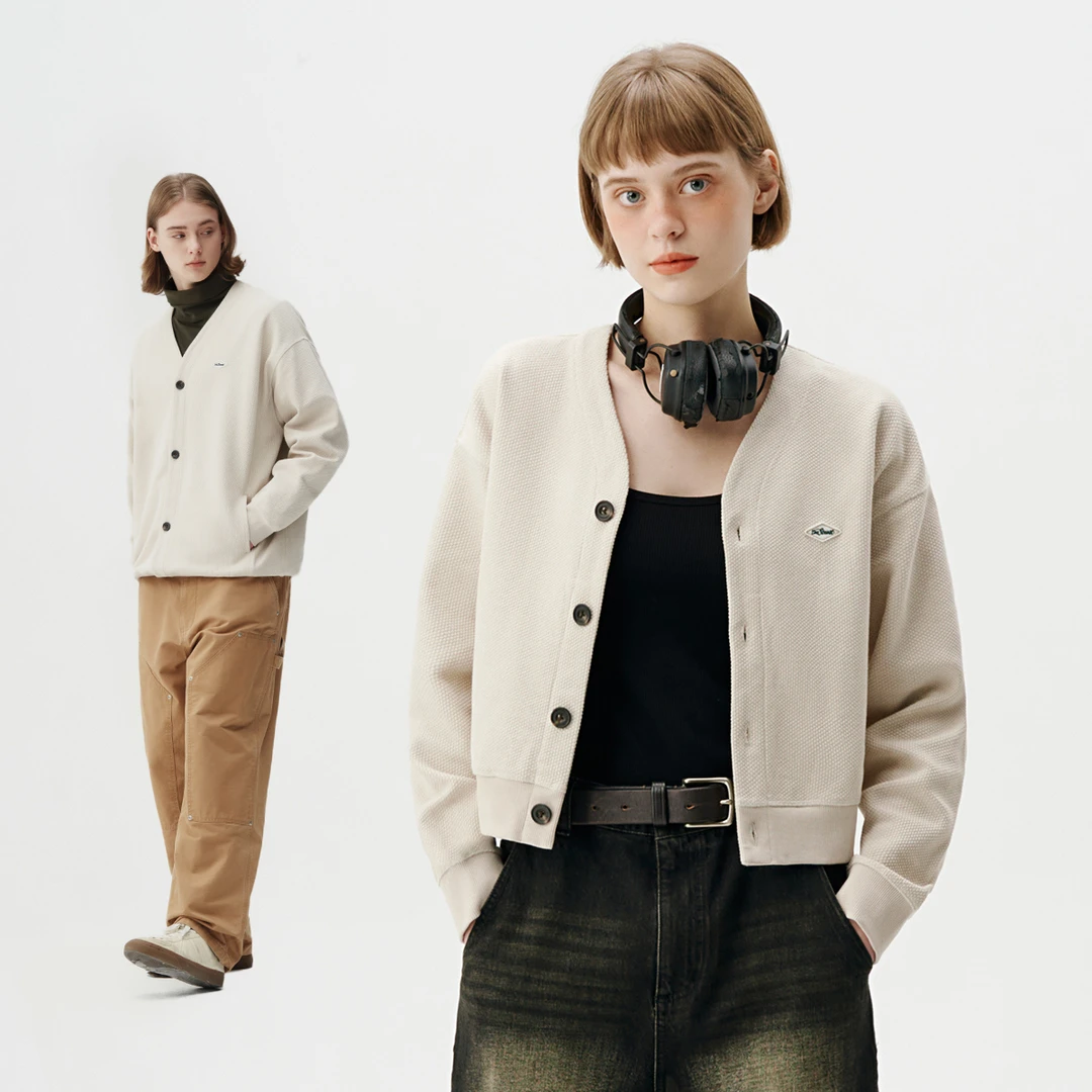 714street潮牌V领开衫外套女版2024春秋新款情侣装411304