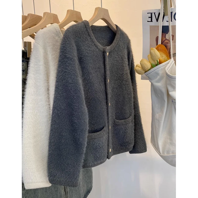 法式马海毛针织开衫女春季软糯小香风毛衣老钱风外套秋冬气质上衣