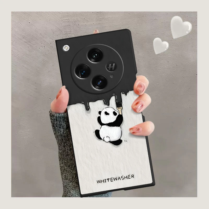 OPPOFindN3手机壳新款油画刷漆熊猫简约超薄findn2全包防摔保护套