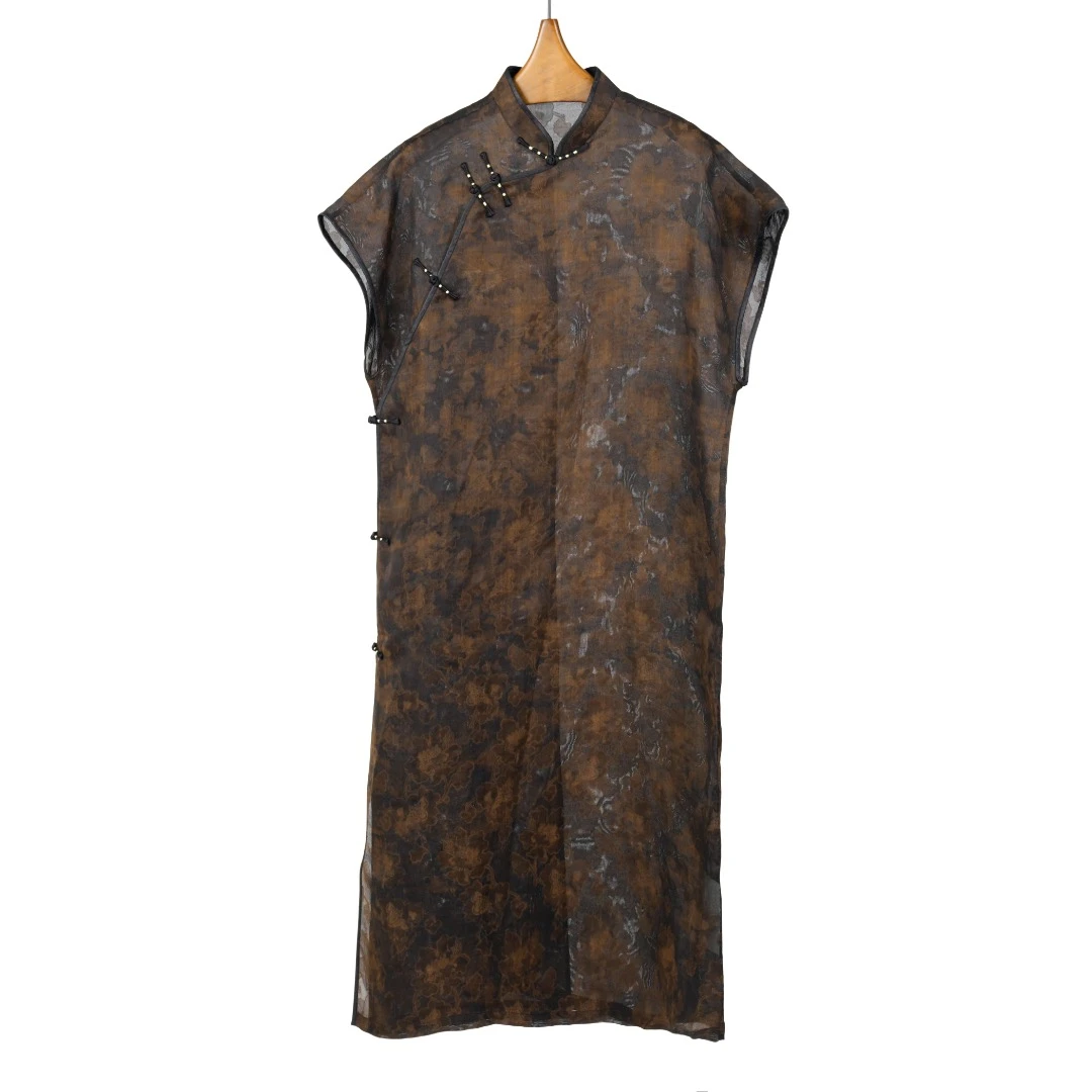 【走心非遗】香云纱连衣裙23ZJ878国风复古印花新中式桑蚕丝夏季