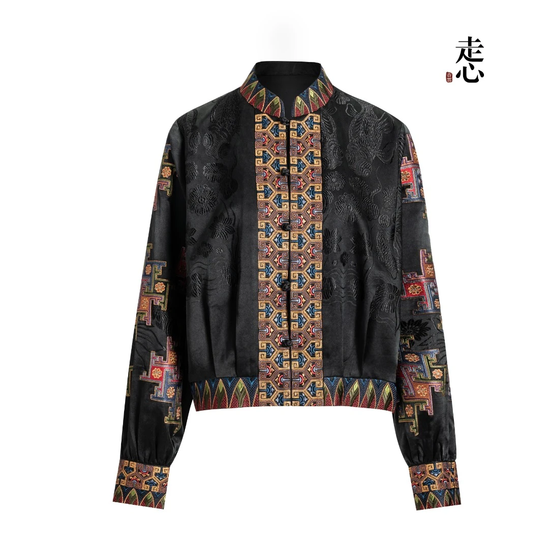 【香云走心】古格王朝外套24ZWT3917时尚短款长袖中式立领桑蚕丝