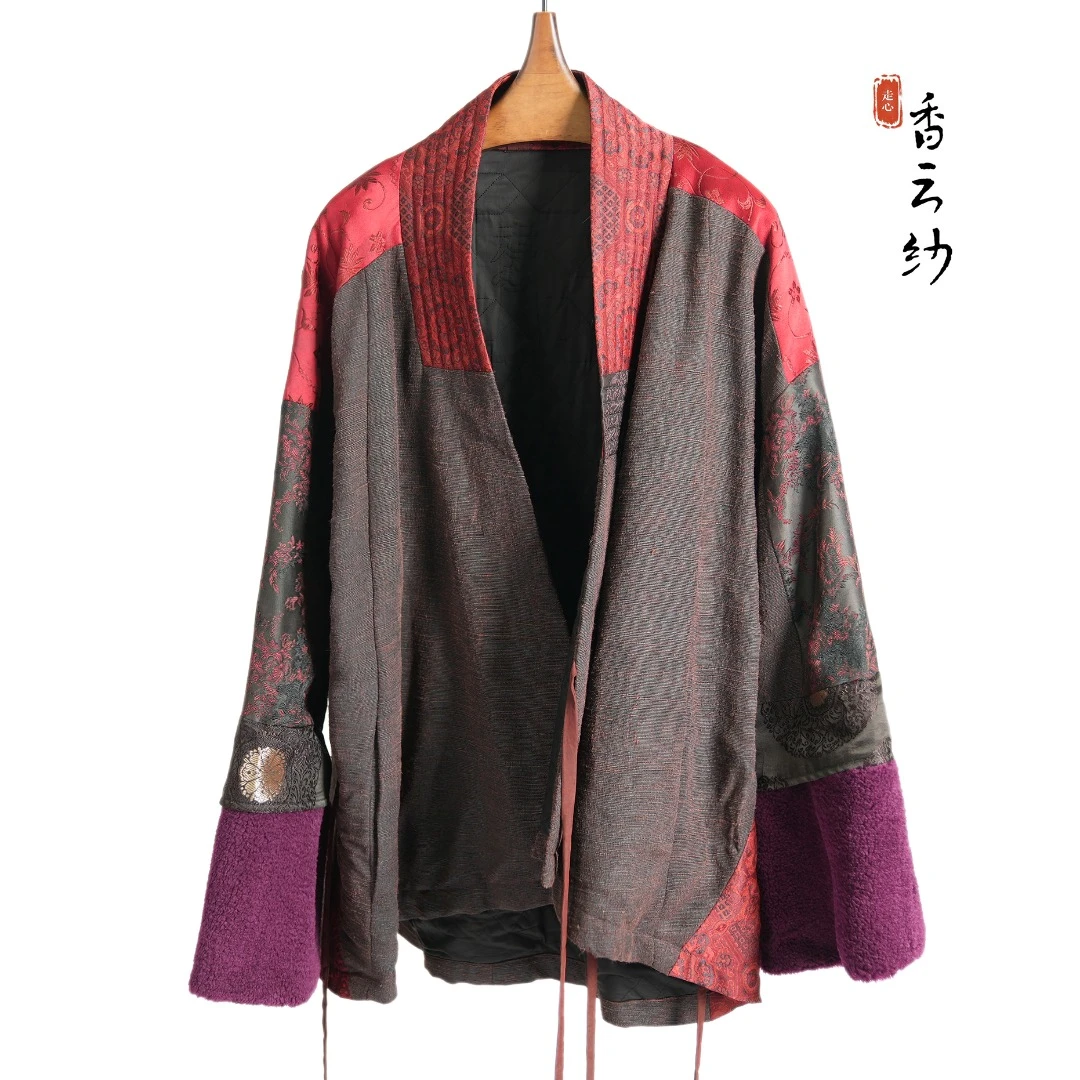 【走心非遗香云纱】棉服外套22Z03902-1加厚民族风拼接桑蚕丝高档
