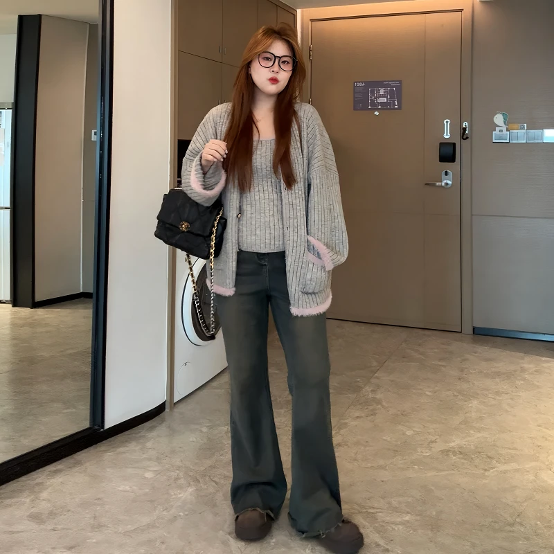 南岛风大码女装针织开衫上衣女胖mm百搭休闲宽松背心两件套ZYY932