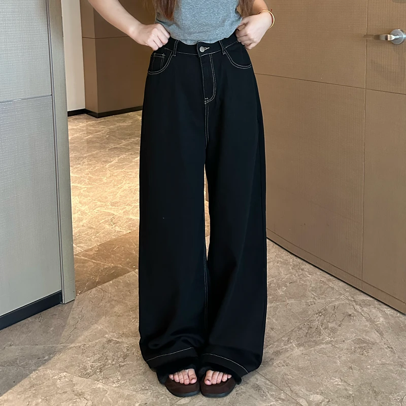 盈盈&南岛风大码女装垂感慵懒胖mm休闲拖地明线阔腿牛仔裤ZYY892