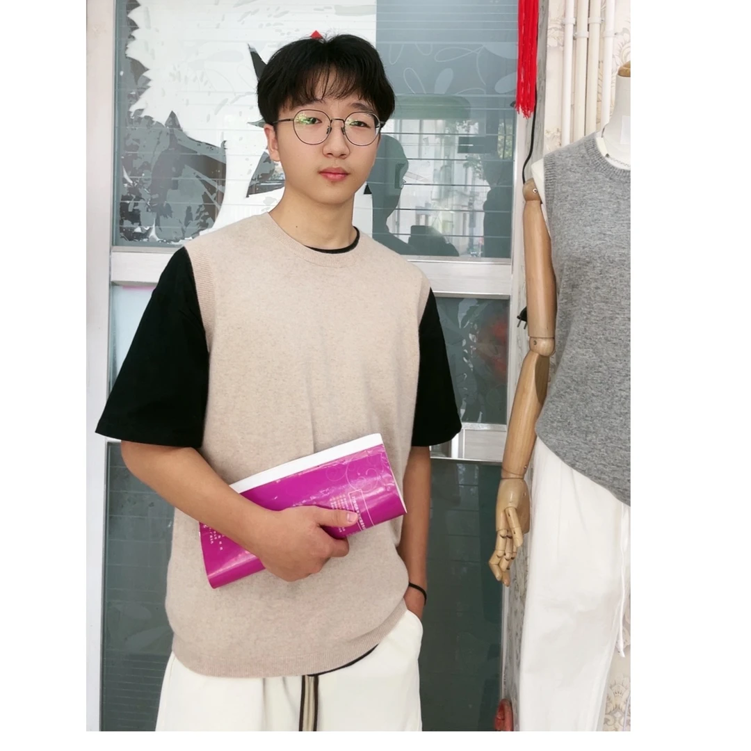 男士圆领山羊绒背心个性撞色百搭简约针织