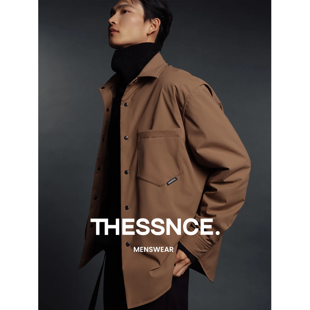 THESSNCE 格纹绗棉通勤贴袋翻领衬衫式棉服夹克外套男秋冬外套男