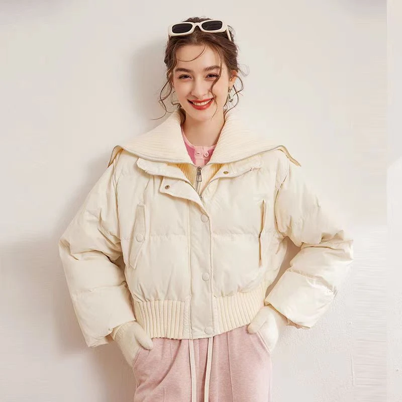 Y001时尚保暖加厚外套冬新款拼接大翻领