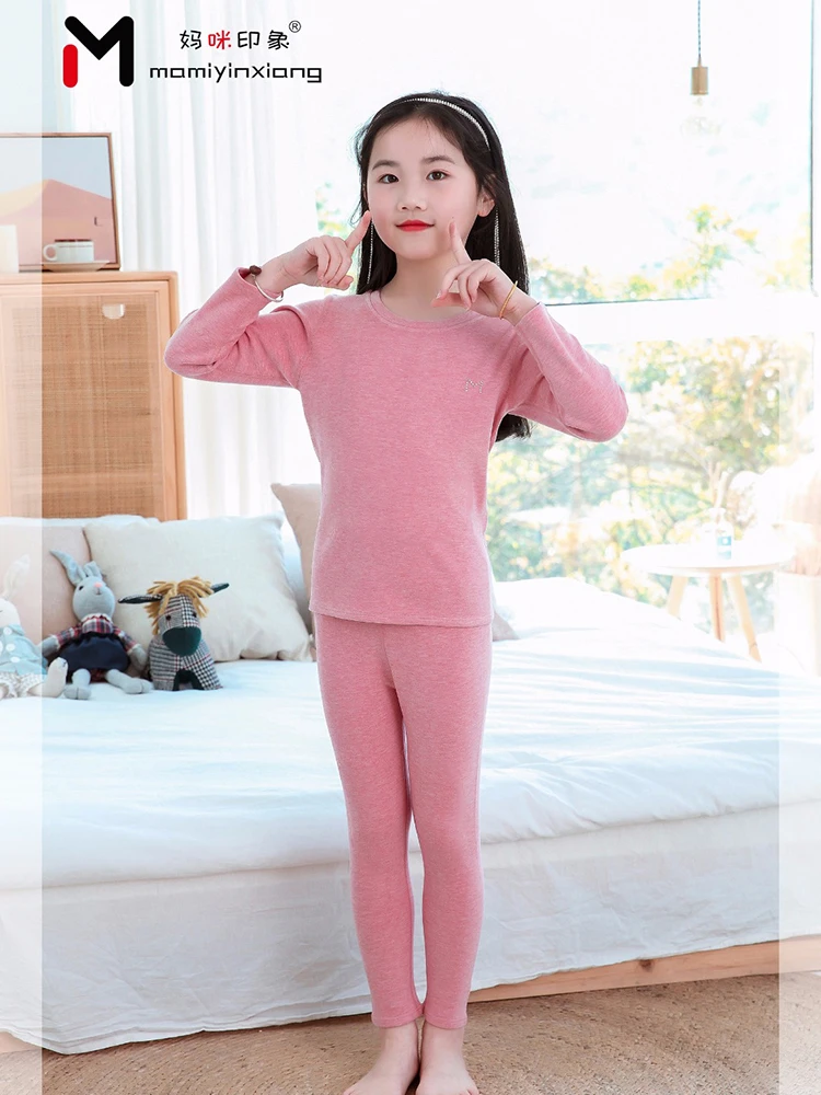 8g03妈咪印象女童中厚自发热保暖澳绒秋冬打底套装