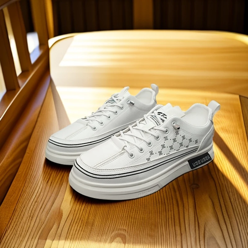 男士小白鞋板鞋时尚百搭透气运动白色潮流潮鞋厚底低帮韩版112