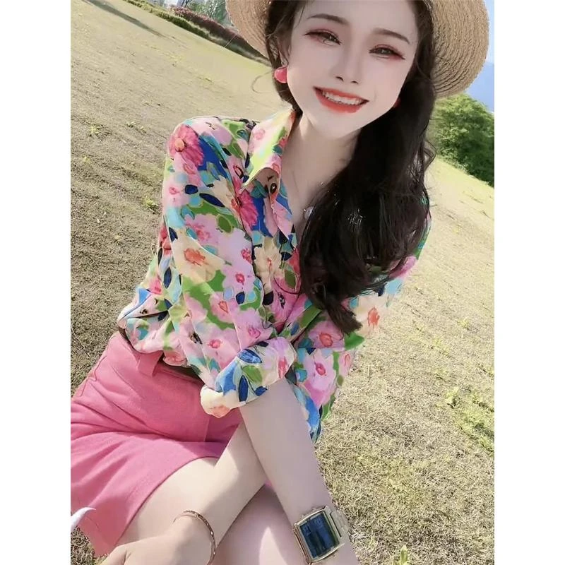 欧货2025春秋季碎花复古时尚上衣设计感小众独特长袖衬衫女夏