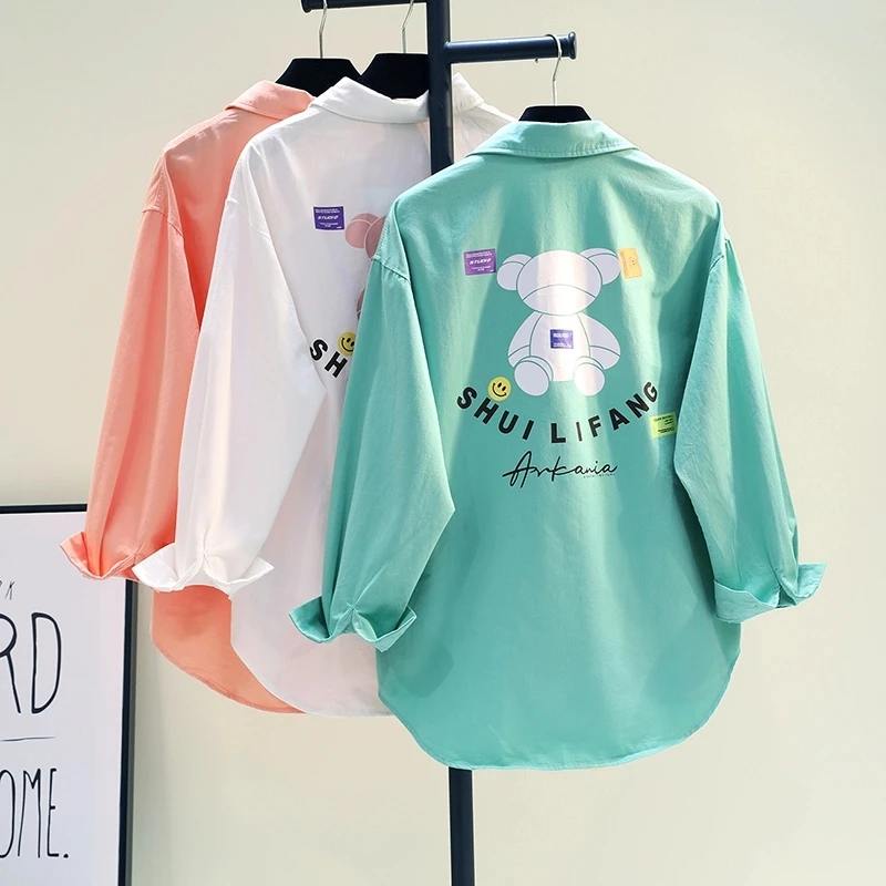 纯棉衬衫外套2025春秋新款休闲宽松卡通印花衬衣休闲外穿上衣1925