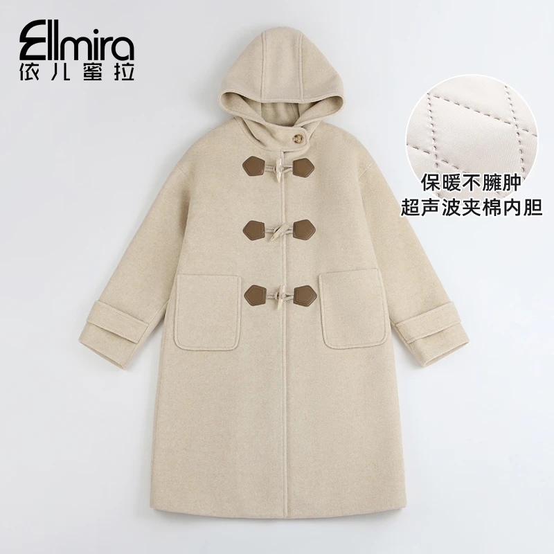 8835女童呢大衣儿童毛呢外套夹棉加厚连帽中长款2024新款洋气学院