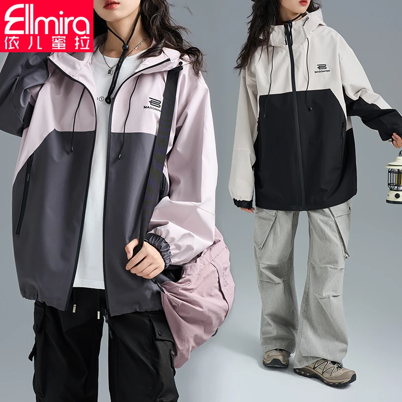 8728冲锋衣冬装外套加棉加厚连帽棉服上衣宽松2024新款洋气