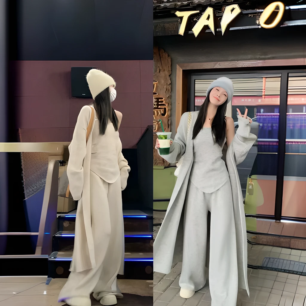 秋季私藏款高级舒服又日常的懒人三件套套装慵懒风阔腿裤针织御姐