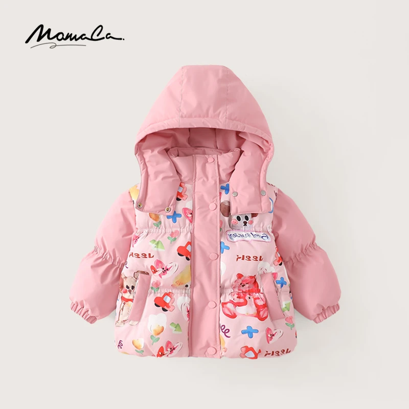 MOMOCO冬季新款女童彩色印花连帽夹棉外套保暖棉衣75830101187