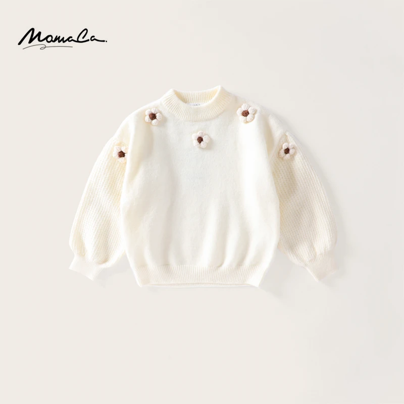 MOMOCO秋季新款女中大童洋气可爱花朵拼接袖套头毛衣76730230016