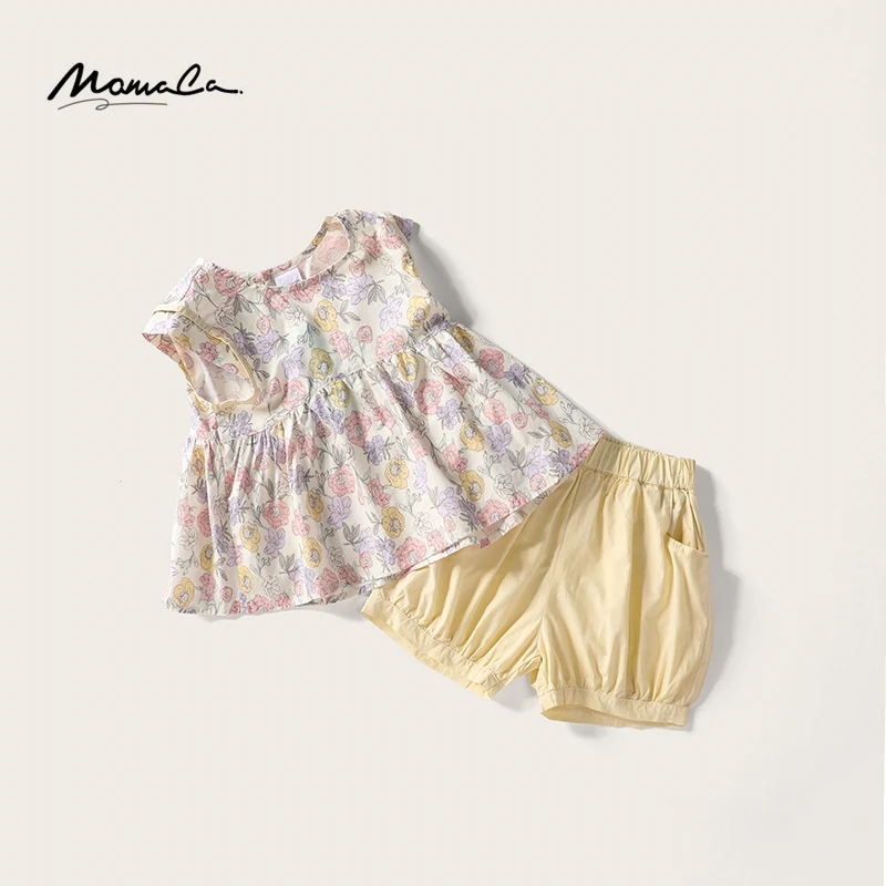 MOMOCO童装夏季女童2024新款碎花棉布短裤套装两件套75630580021