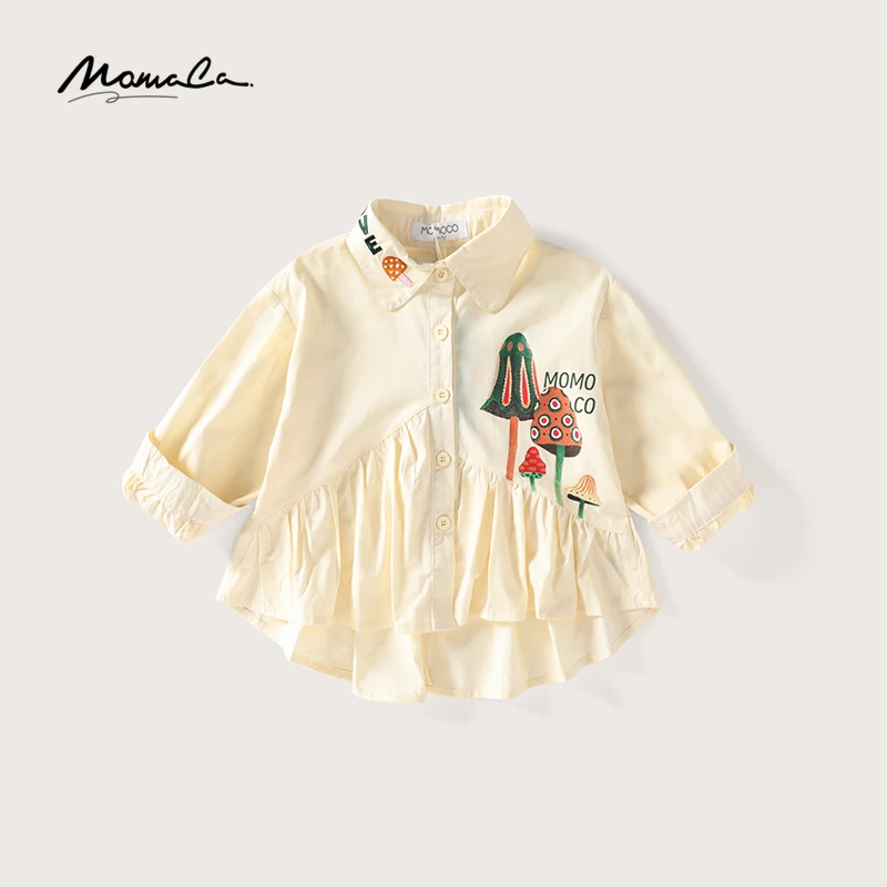 MOMOCO2024款春秋女童农场系列休闲百搭印花衬衫75780234002