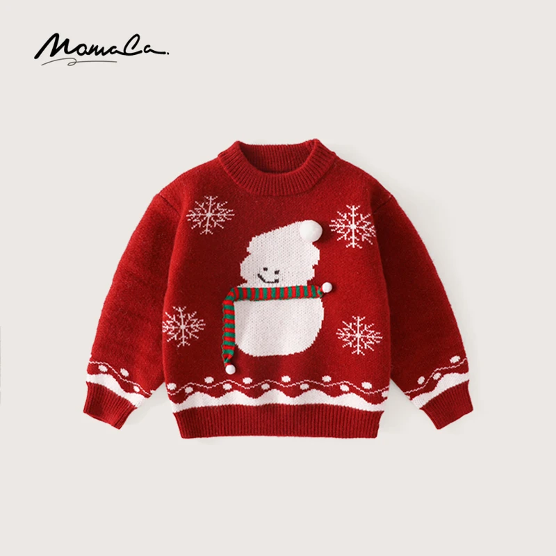 MOMOCO冬季新款女童时尚红色圣诞小雪人套头毛衣75880230005