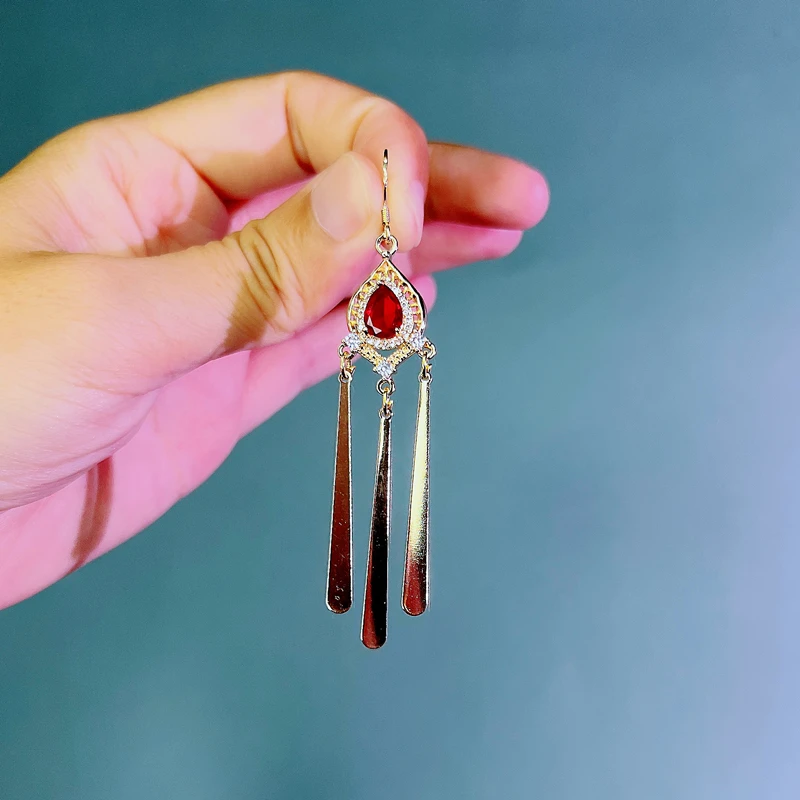 铜合金仿水晶耳饰 七公子【赤伶】时尚百搭长款耳环民族风耳饰国风