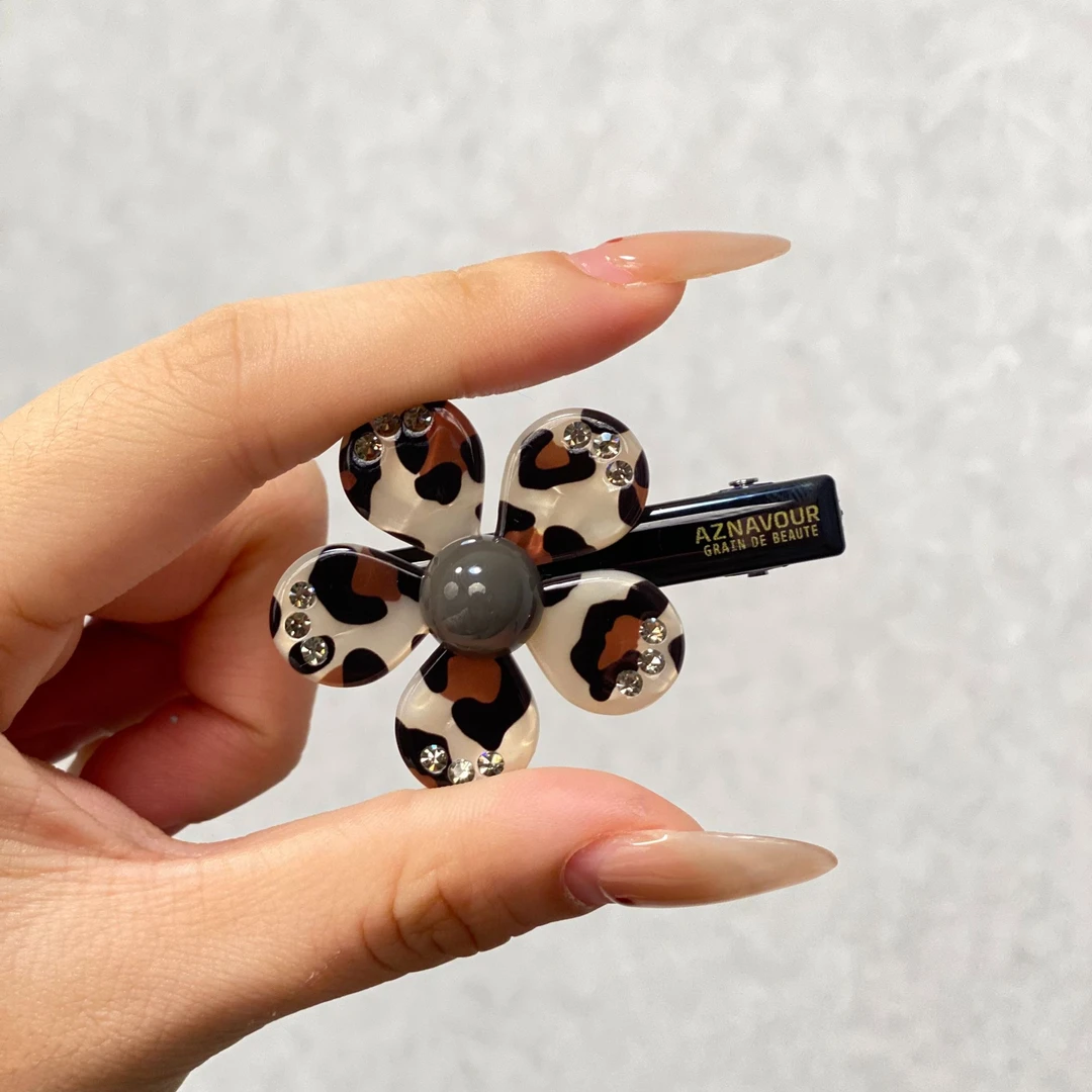 【新款】韩国AZ复古豹纹花朵发夹高雅气质侧边夹流海夹发饰头饰简约