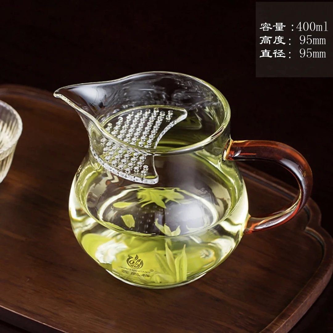 纯手工耐热玻璃鑫凤祥玉雅月牙公道杯自带过滤加厚公道杯大容量