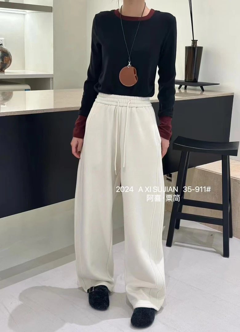 加绒高腰阔腿裤女冬季显瘦百搭休闲长裤911